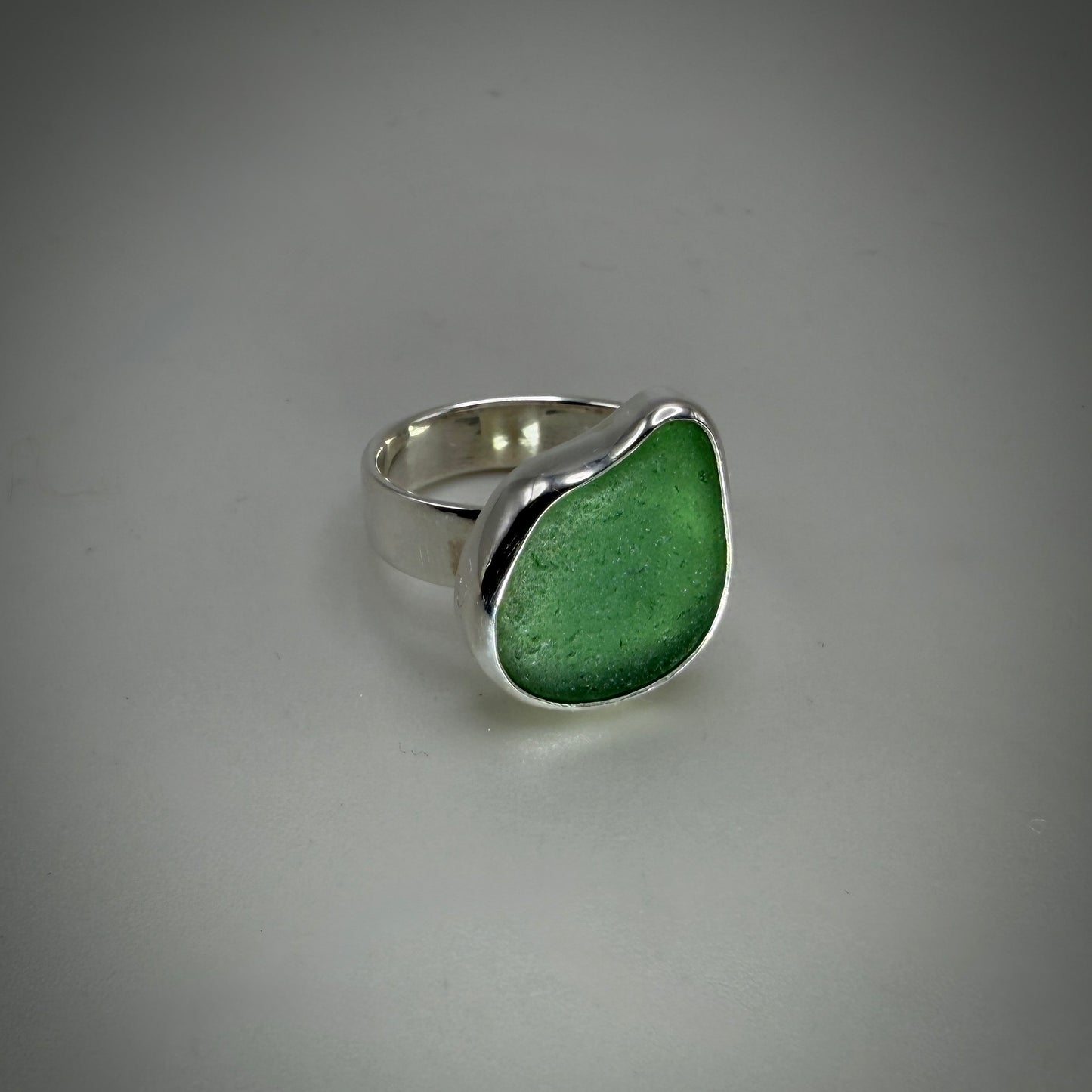 Natural Sea Glass (Monterey beach) set in Sterling Silver size 9 band