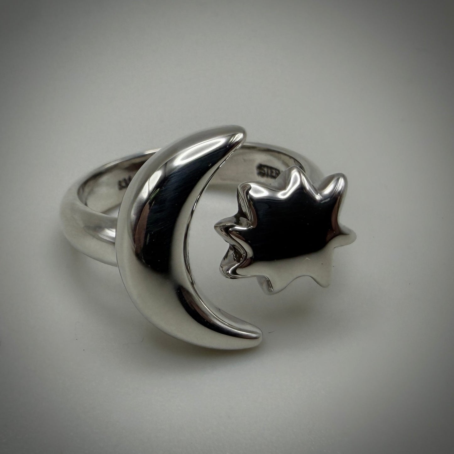 Sterling Silver Moon & Sun size 7 adjustable band