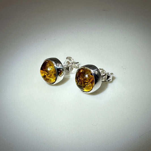 Amber Sterling Silver Stud Earrings