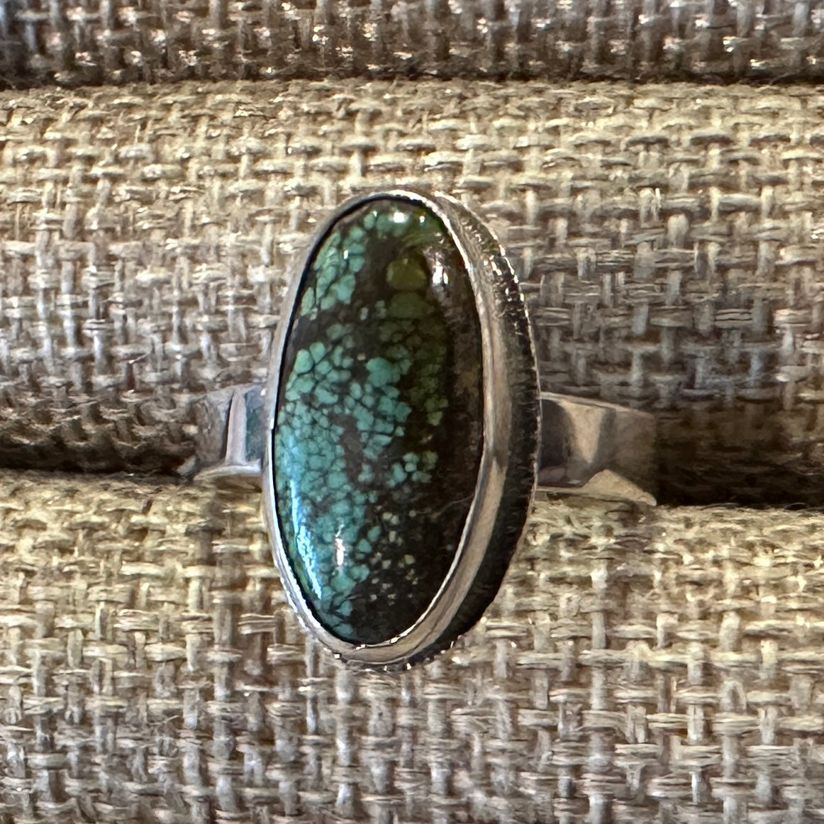 Smokey Mountain Turquoise, Sterling Silver size 7 setting