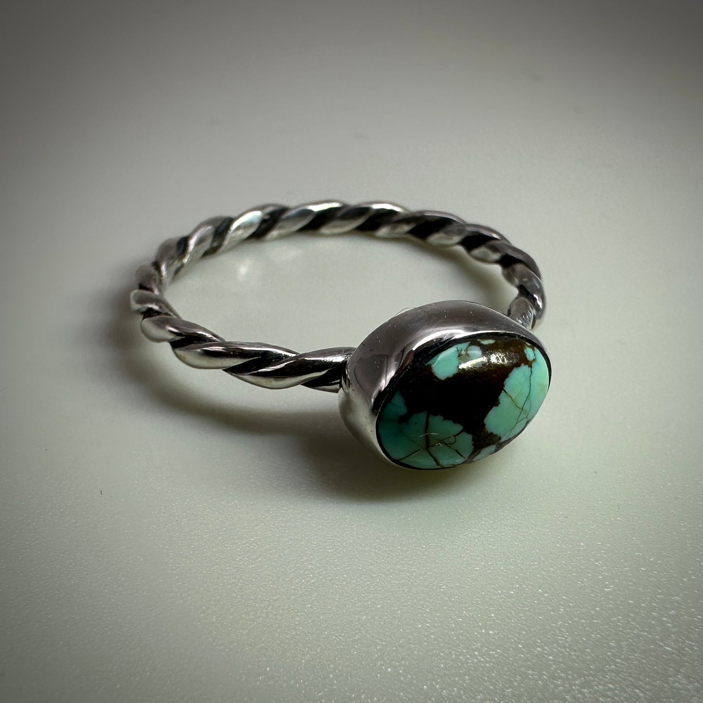 Number 8 mine Turquoise in Sterling Silver size 9.5 band