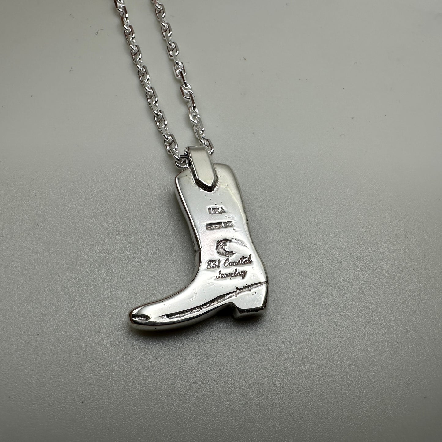 Heavy solid Sterling Silver Boot Necklace