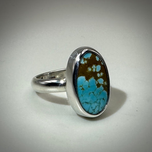 Number 8 mine Turquoise in Sterling Silver size 5 band