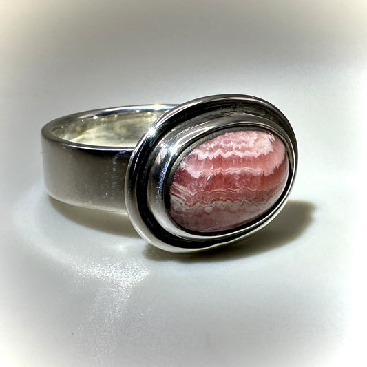 Rhodochrosite in Sterling Silver size 8 band