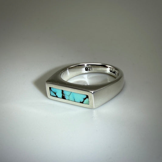 #8 Mine Turquoise inlaid in Signet Sterling Silver Ring size 4.5