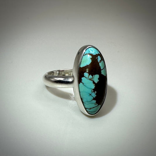 Number 8 mine Turquoise in Sterling Silver size 6 band