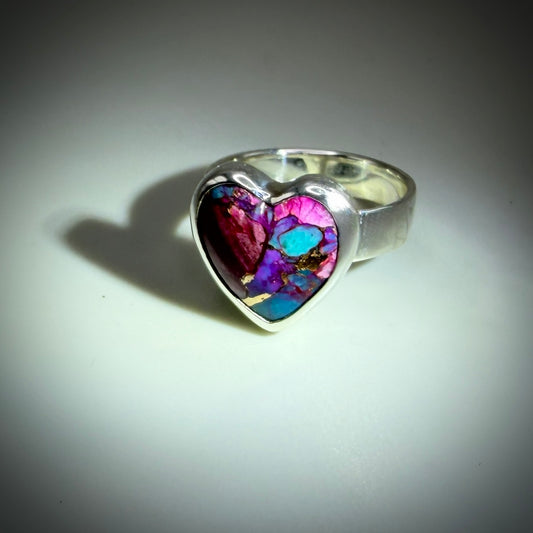 Purple Dahlia Heart Sterling Silver Ring size 10