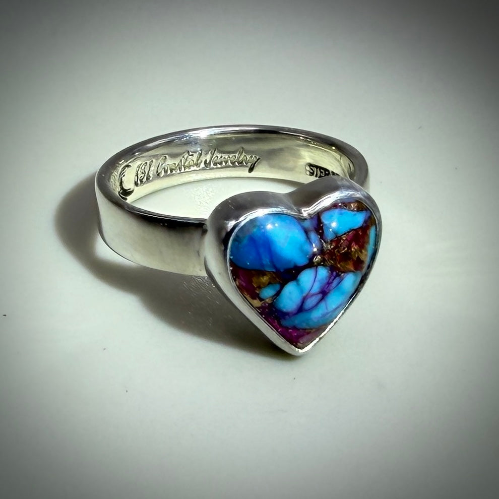 Purple Dahlia Heart Sterling Silver Ring size 9