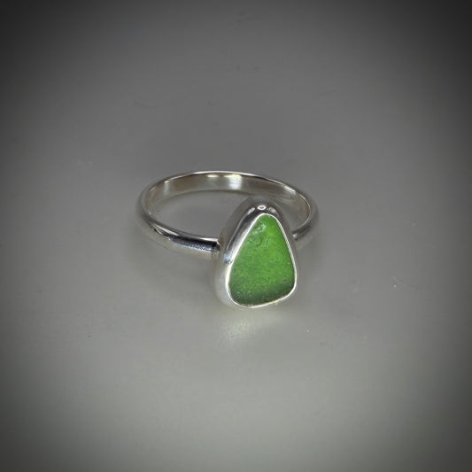 Natural Sea Glass (Monterey beach) set in Sterling Silver size  6 band