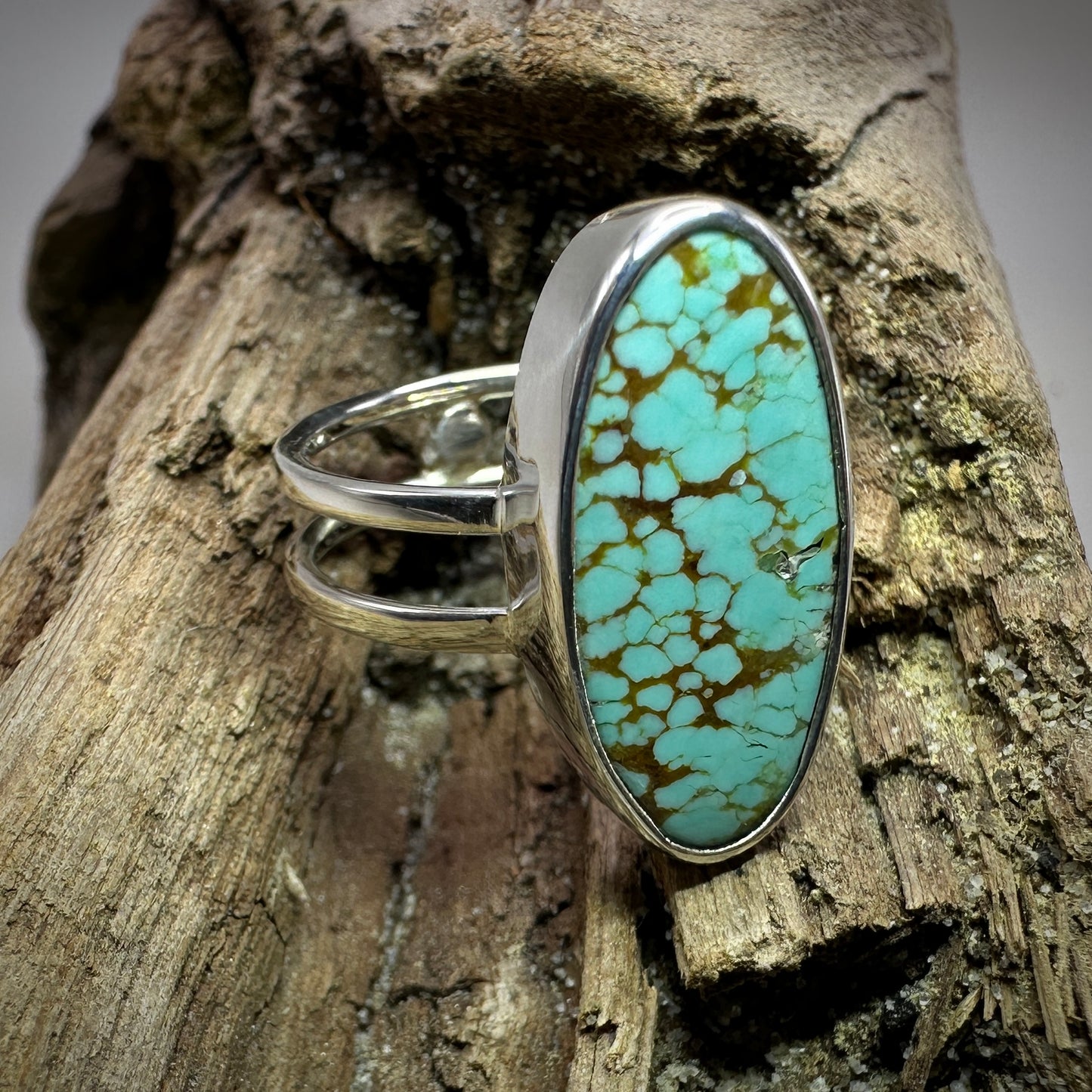 #8 Mine Turquoise in Sterling Silver size 8 band