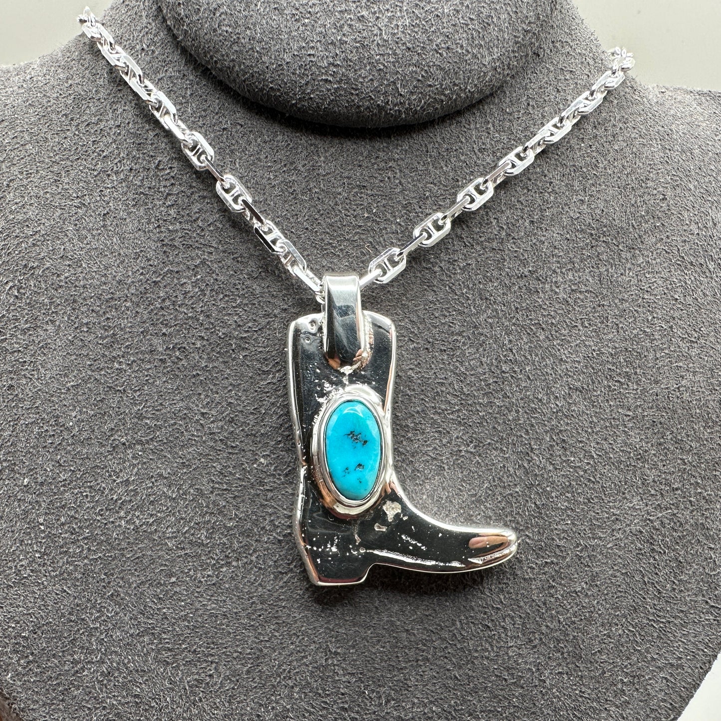 Heavy solid Sterling Silver Kingman Turquoise Boot Necklace