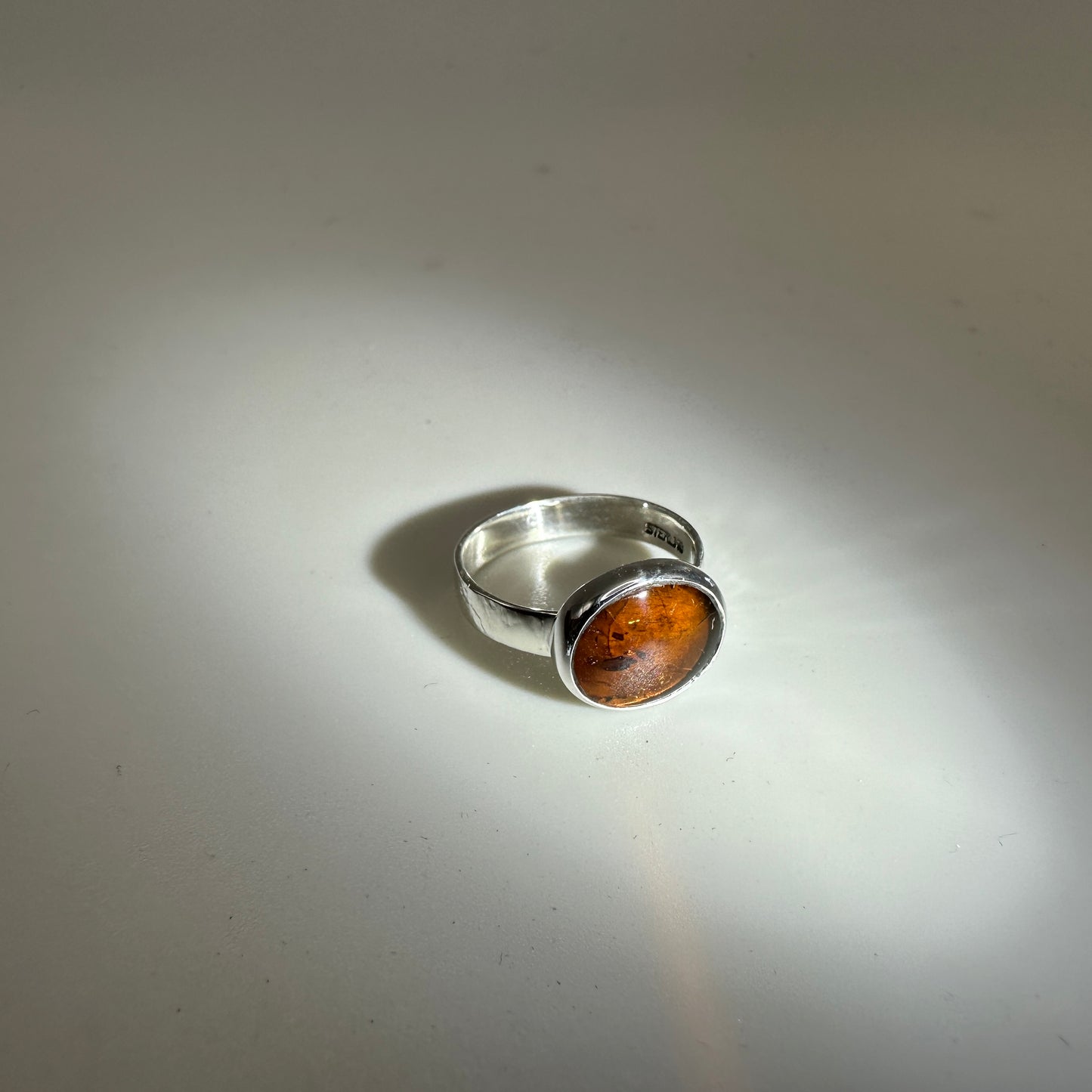 Amber Sterling Silver Ring, Size 6.5