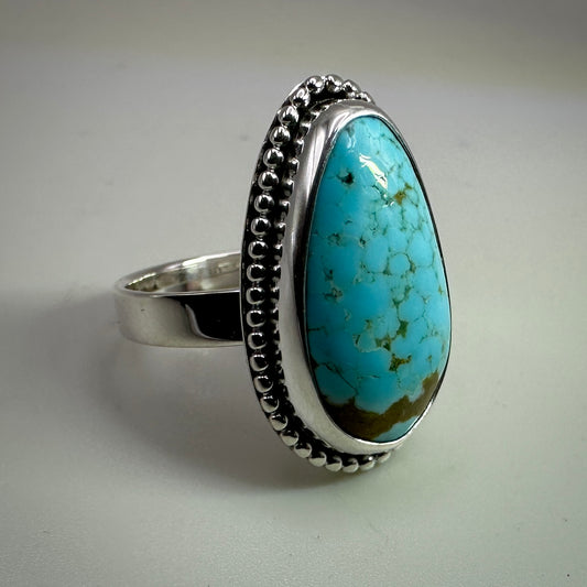 Number 8 mine Turquoise in Sterling Silver size 7 band