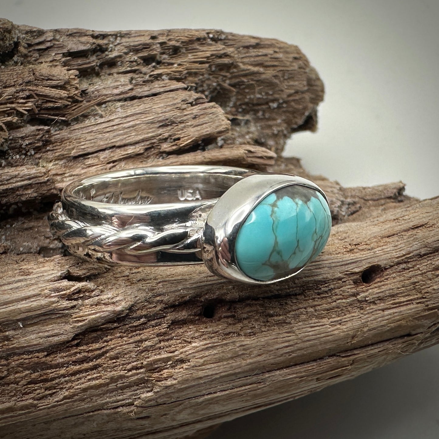 #8 Mine Turquoise in Sterling Silver size 8 band