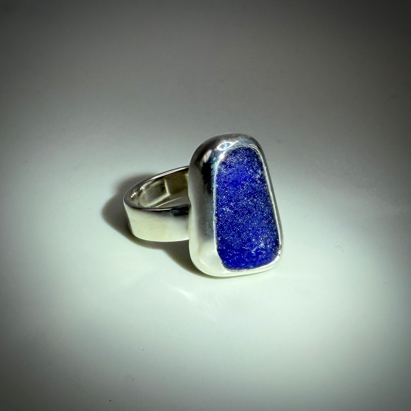 Natural Sea Glass (Monterey beach) set in Sterling Silver size 7 band