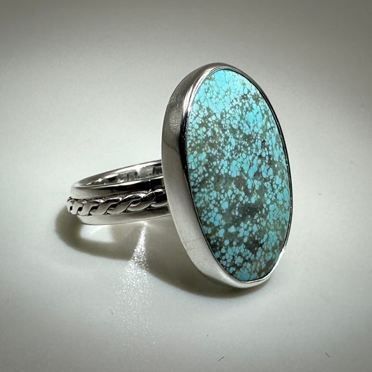 #8 Mine Turquoise in Sterling Silver size 7.5 band