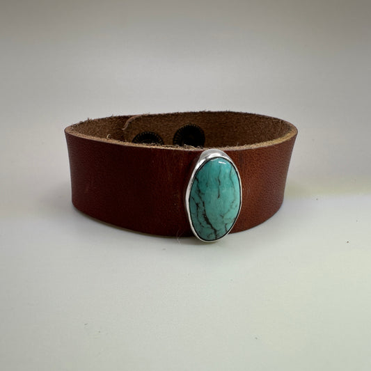 Kingman Turquoise Leather Bracelet