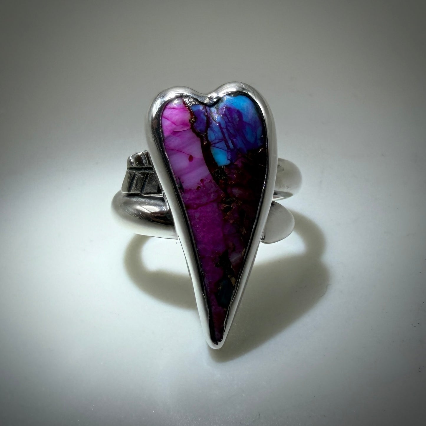 Purple Dahlia Heart Sterling Silver Ring size 6.75