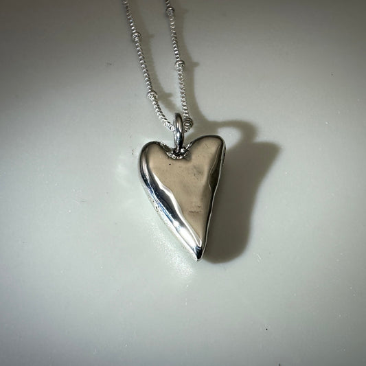 Cast Solid Sterling Silver Medium Heart Necklace