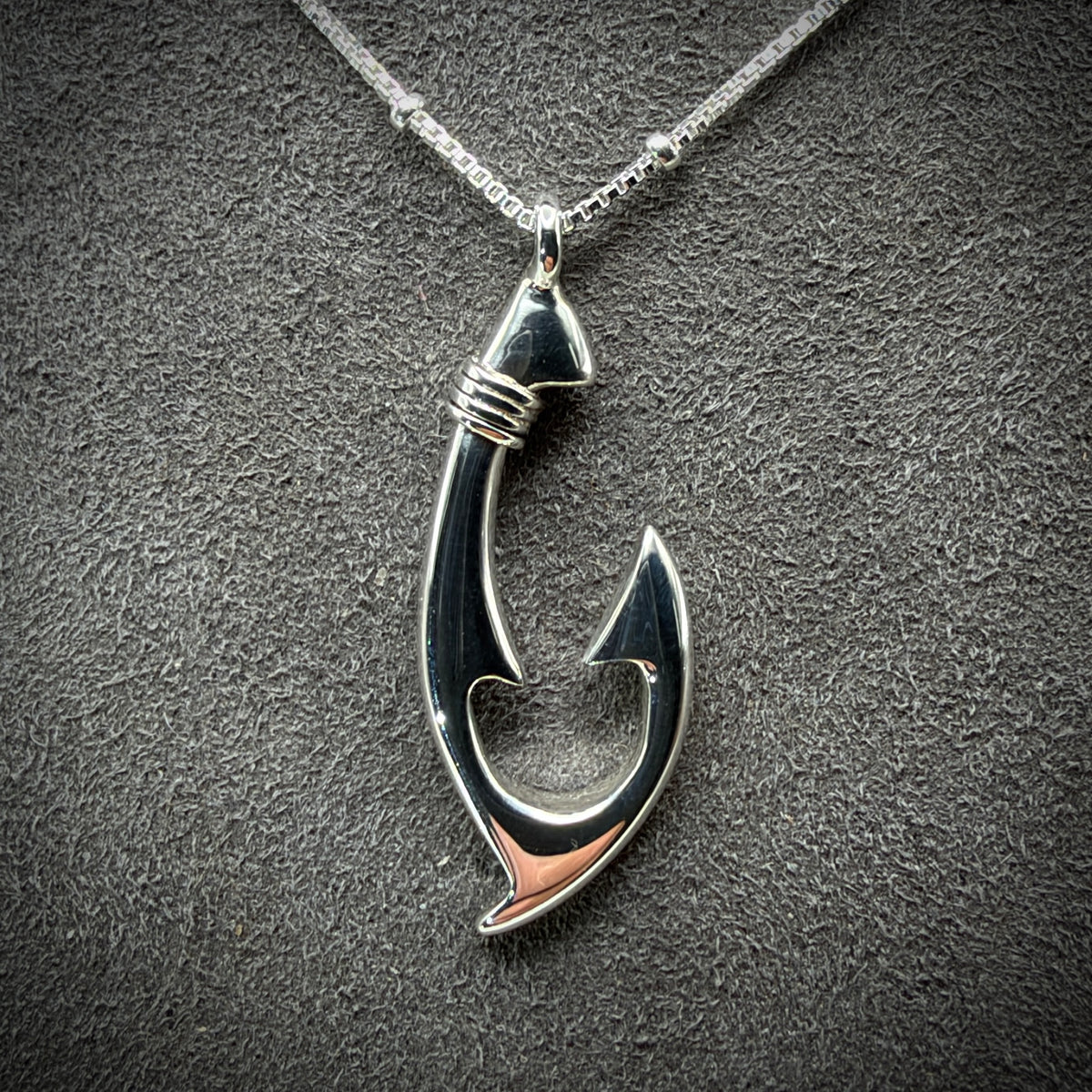Medium Cast Solid Sterling Silver Maui Hook Necklace