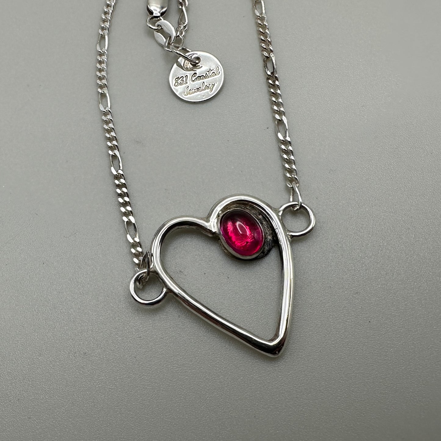 Ruby Heart Sterling Silver Necklace 18”