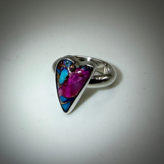 Purple Dahlia Heart Sterling Silver Ring size 4.75 band