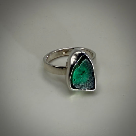 Natural Sea Glass (Monterey beach) set in Sterling Silver size 8 band