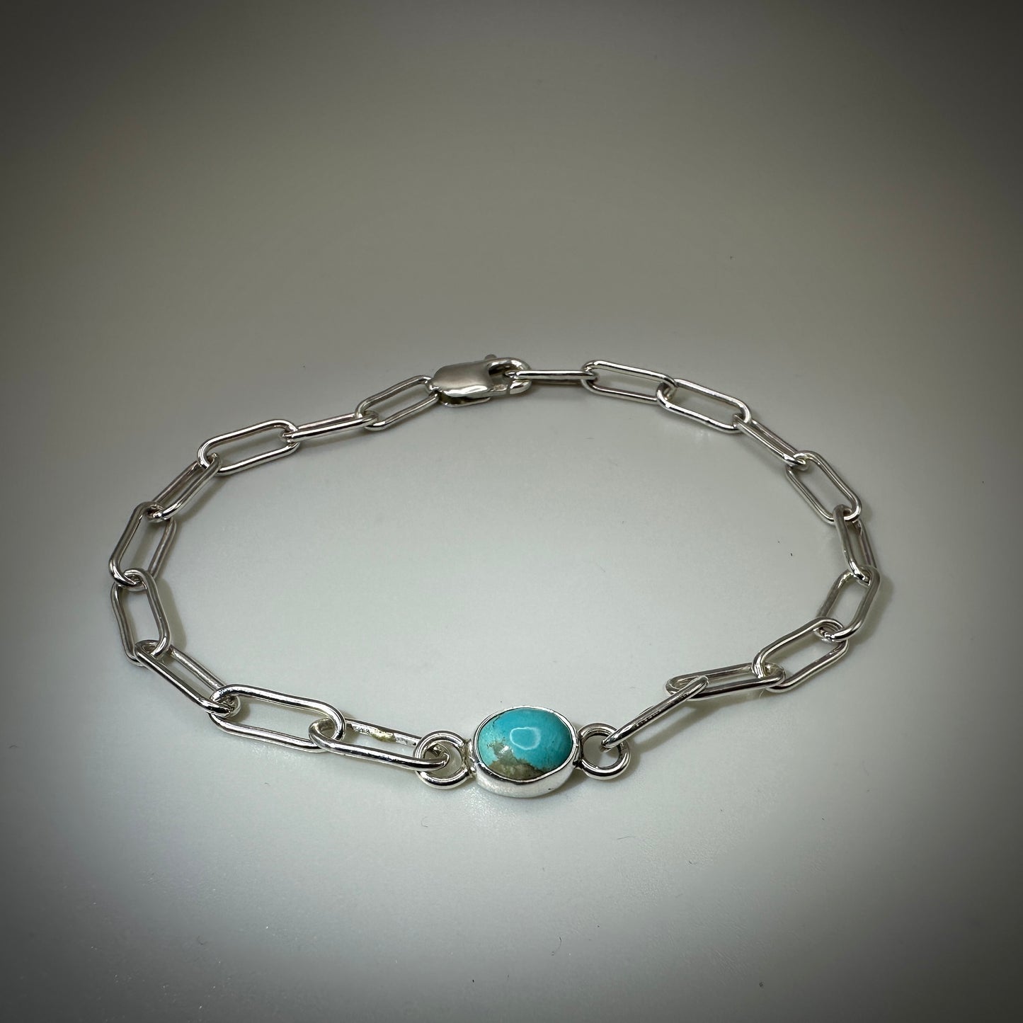 Number 8 mine Turquoise adjustable charm Branklet , Sterling Silver