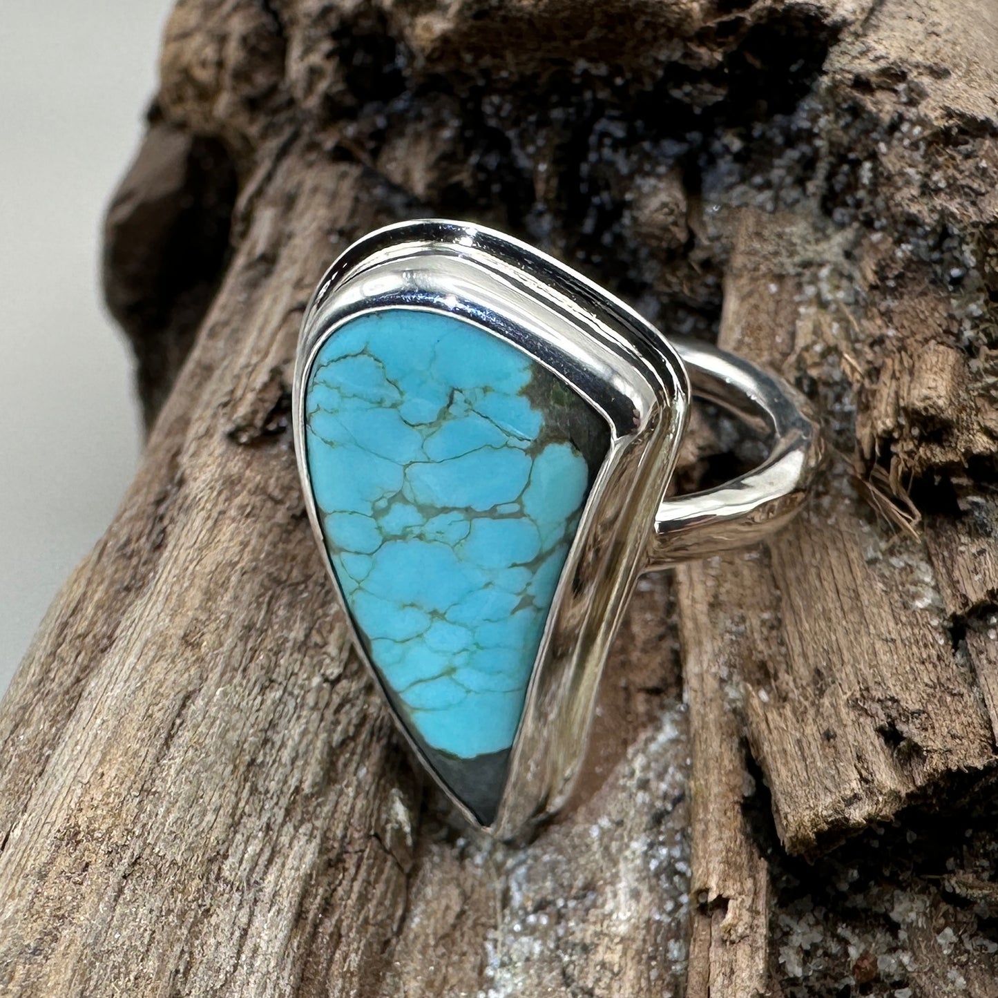 #8 Mine Turquoise in Sterling Silver size 7 band