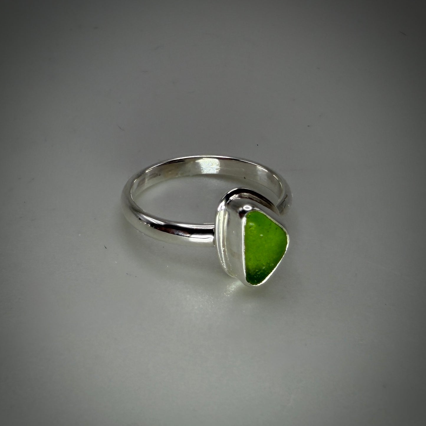 Natural Sea Glass (Monterey beach) set in Sterling Silver size 5 band