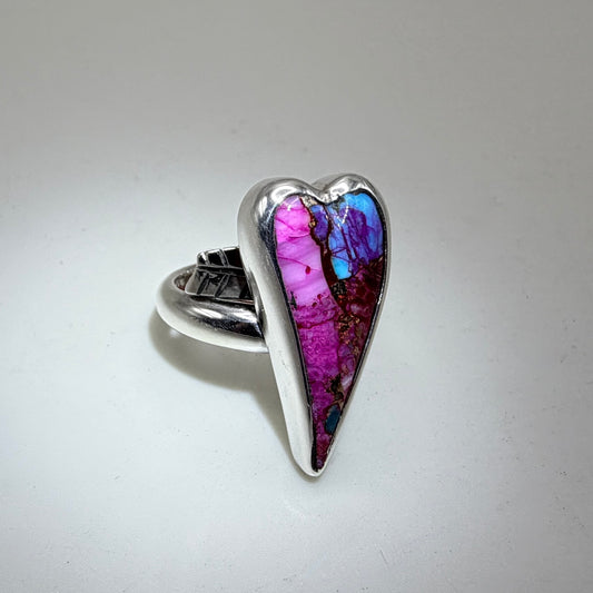 Purple Dahlia Heart Sterling Silver Ring size 6.75