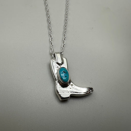 Heavy solid Sterling Silver Kingman Turquoise Boot Necklace