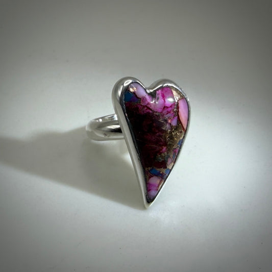 Purple Dahlia Heart Sterling Silver Ring size 6
