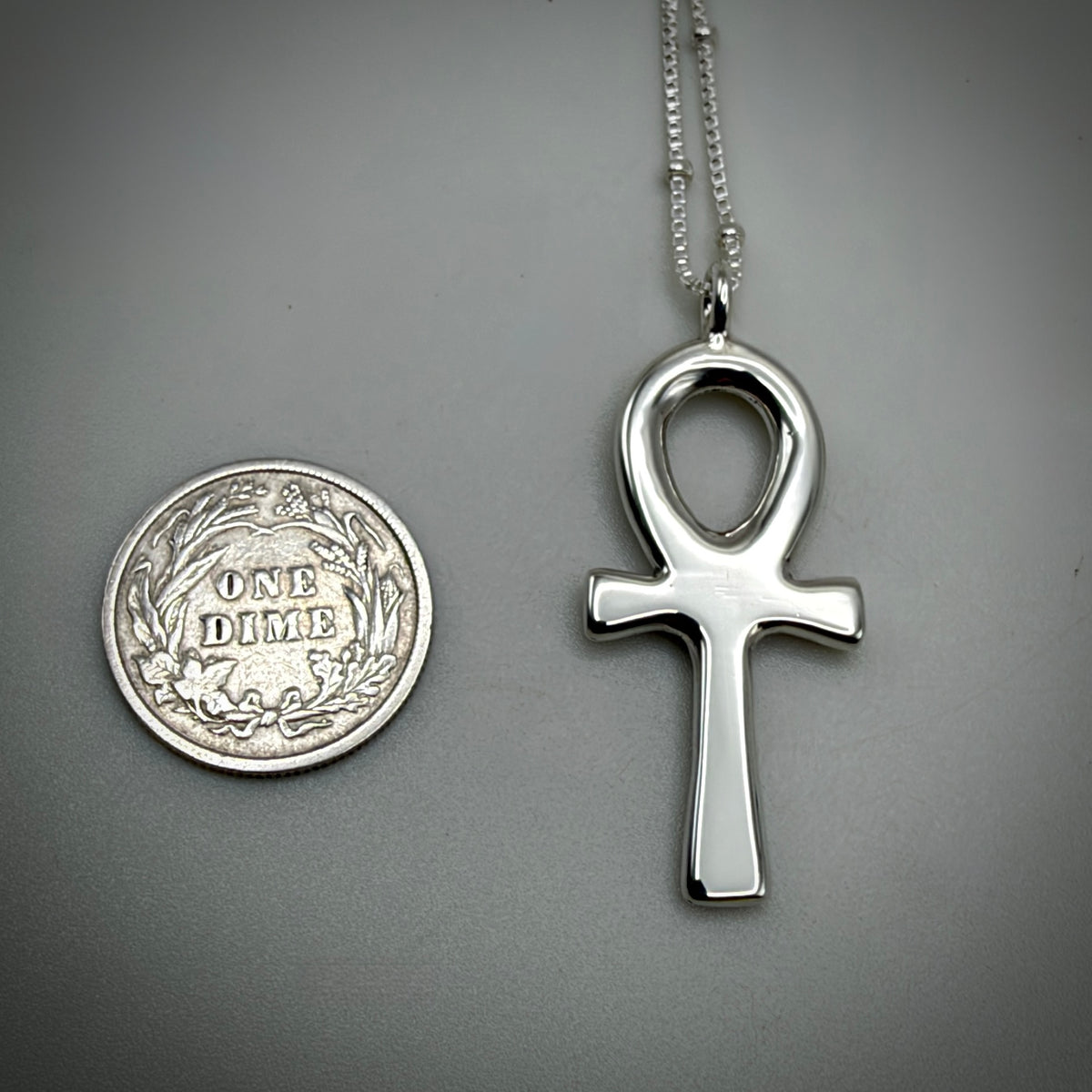 Medium Cast Solid Sterling Silver Ankh Symbol Necklace