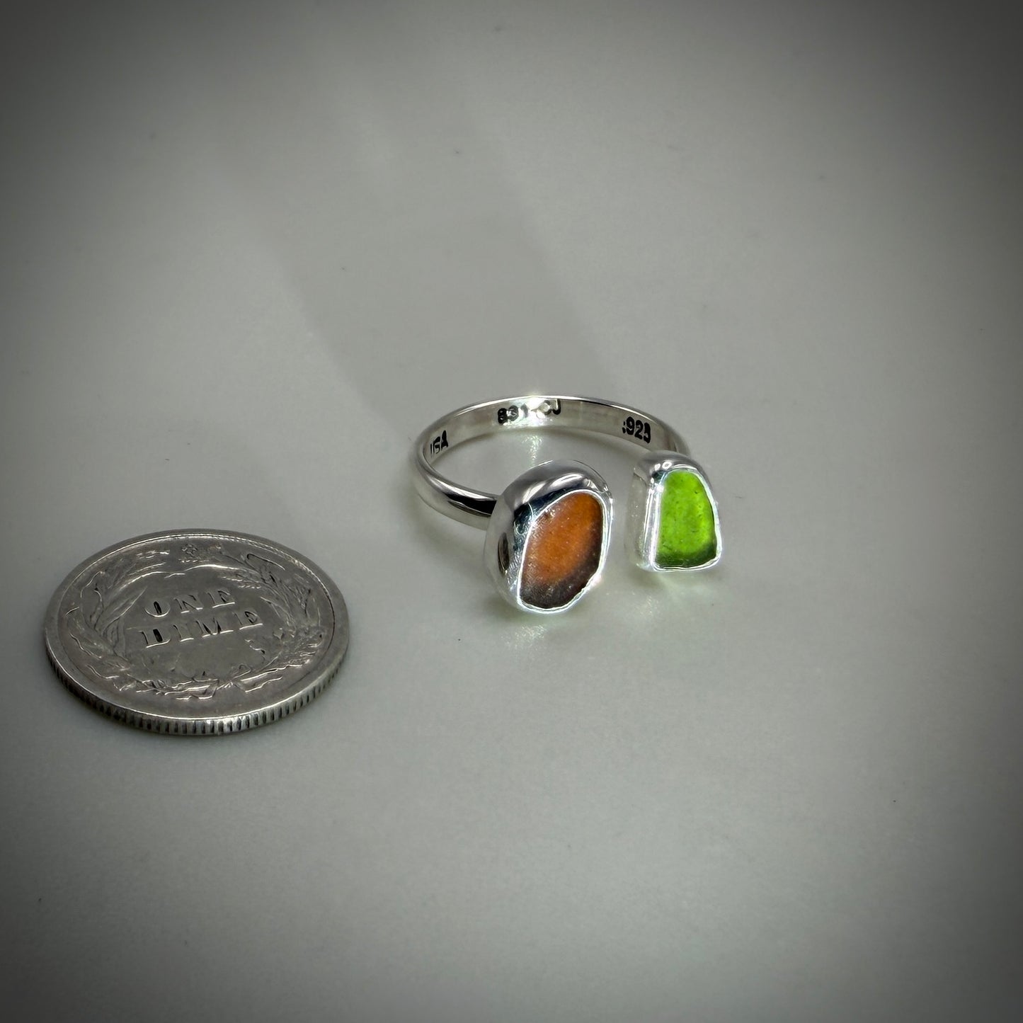 Petite Natural Sea Glass (northern CA beach) set in Sterling Silver size 5 adjustable band