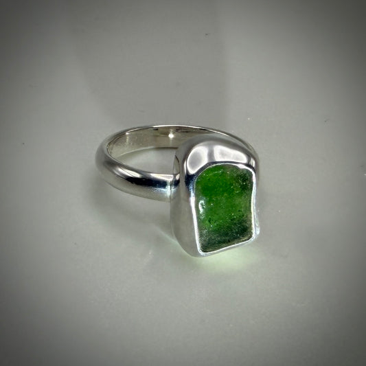 Natural Sea Glass (Monterey beach) set in Sterling Silver size 5 band