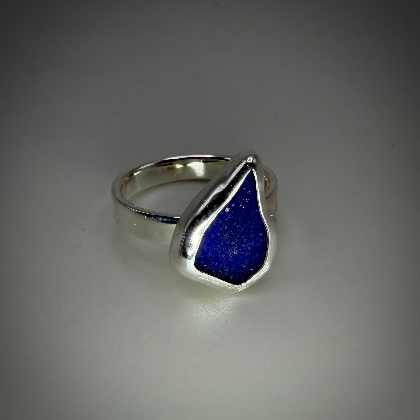 Natural Sea Glass (Monterey beach) set in Sterling Silver size 7 band