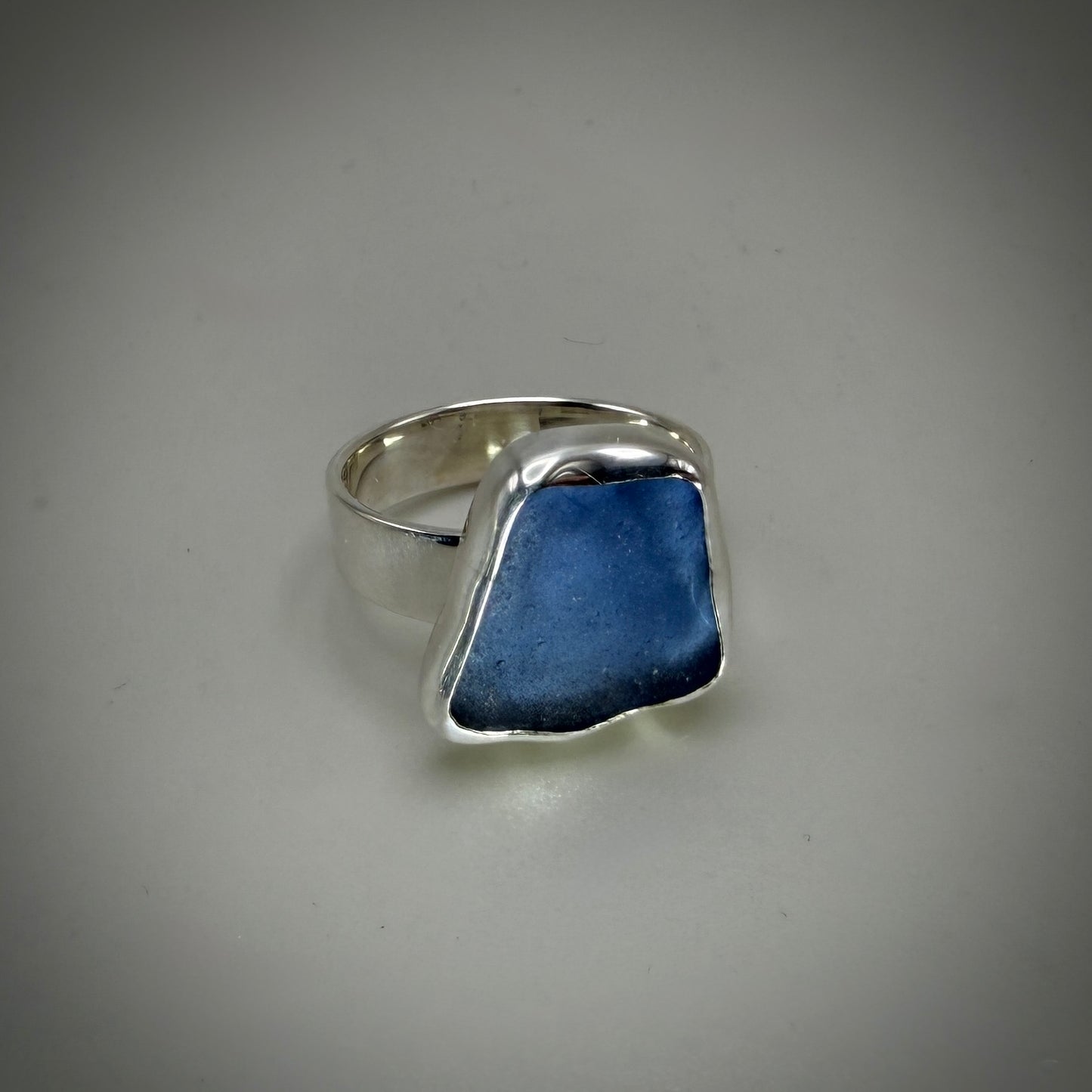 Natural Sea Glass (Monterey beach) set in Sterling Silver size 9.5 band