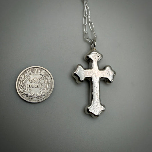 Heavy solid Sterling Silver Religious Cross Necklace