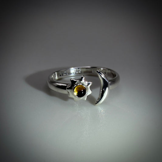 Sterling Silver Moon & Sun size 6 adjustable band