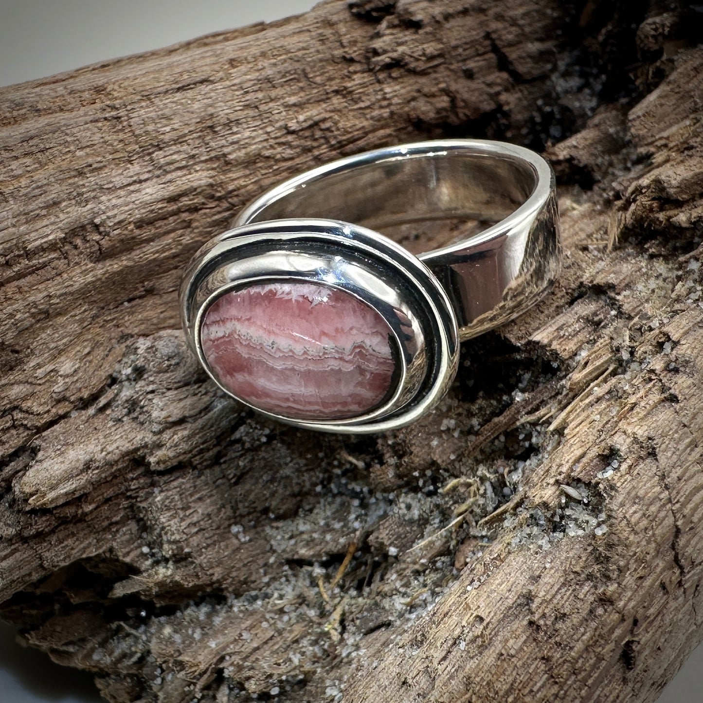 Rhodochrosite in Sterling Silver size 8 band