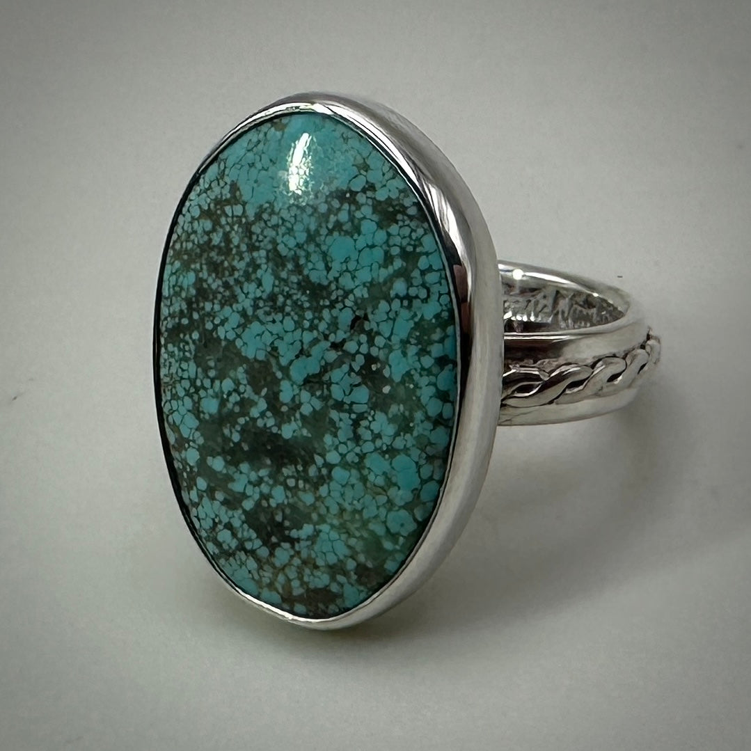 #8 Mine Turquoise in Sterling Silver size 7.5 band