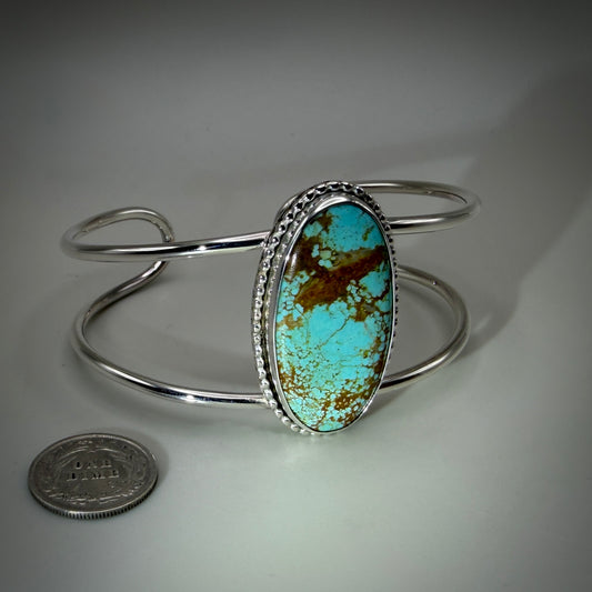 #8 Mine Turquoise Sterling Silver Heart Cuff Bracelet