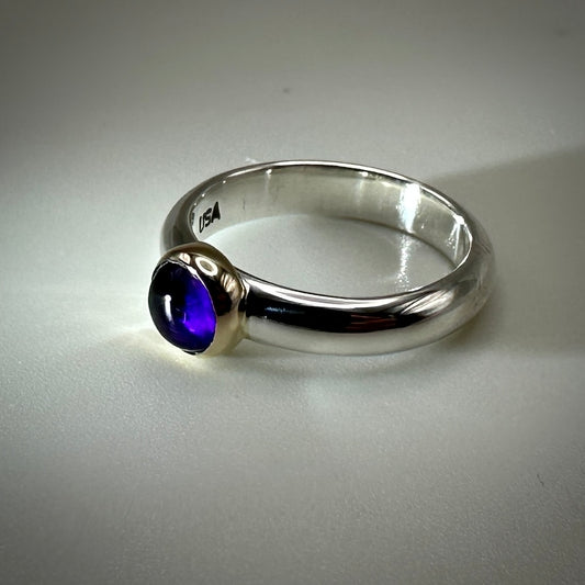 Amethyst Sterling Silver & Gold Ring size 6.5 band
