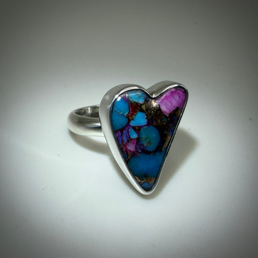 Purple Dahlia Heart Sterling Silver Ring size 5 band