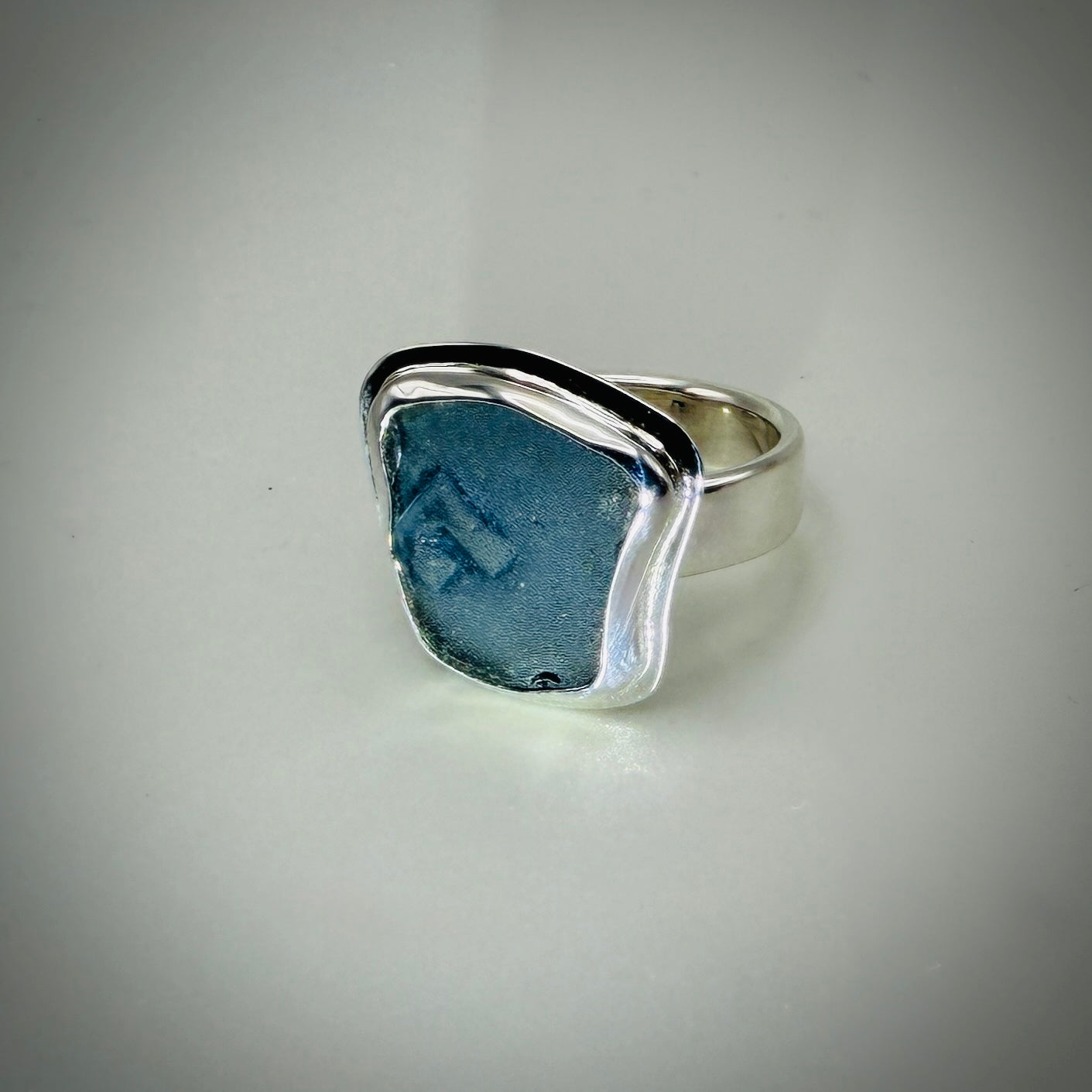 Natural Sea Glass (Monterey beach) set in Sterling Silver size 8.75 band