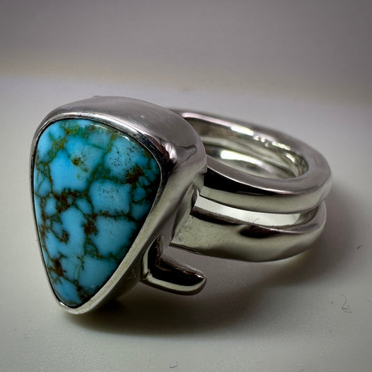 Kingman Red Web Turquoise in Sterling Silver size 8 band