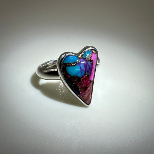 Purple Dahlia Heart Sterling Silver Ring size 8 band