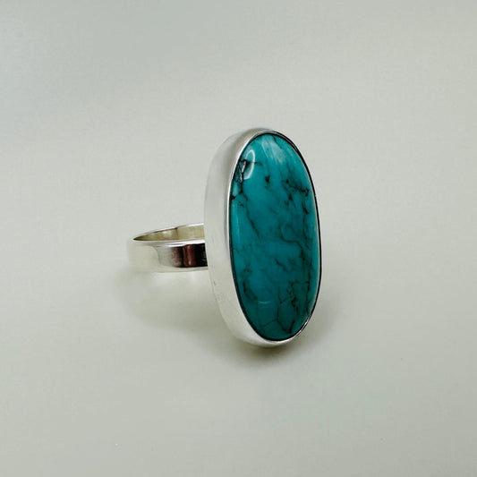 Kingman Turquoise Sterling Silver Ring, Size 7.75