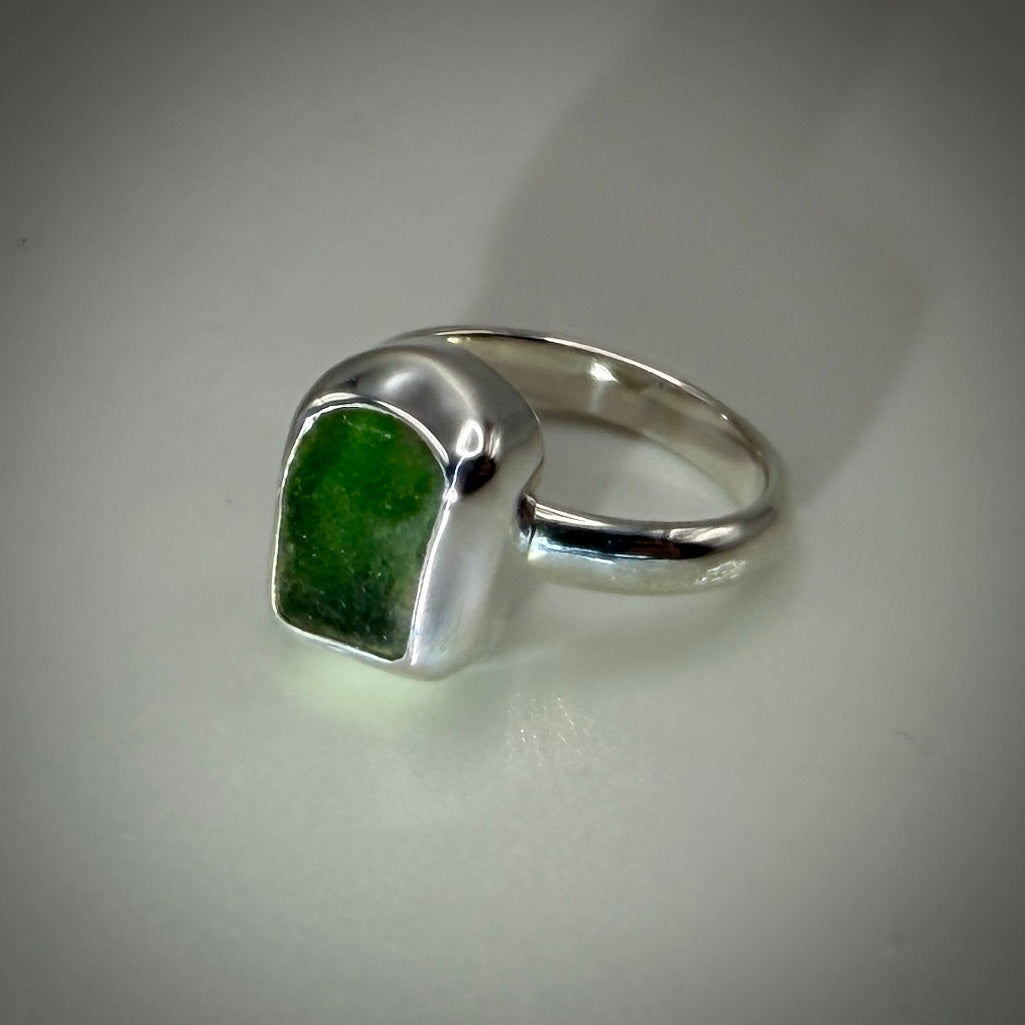 Natural Sea Glass (Monterey beach) set in Sterling Silver size 5 band